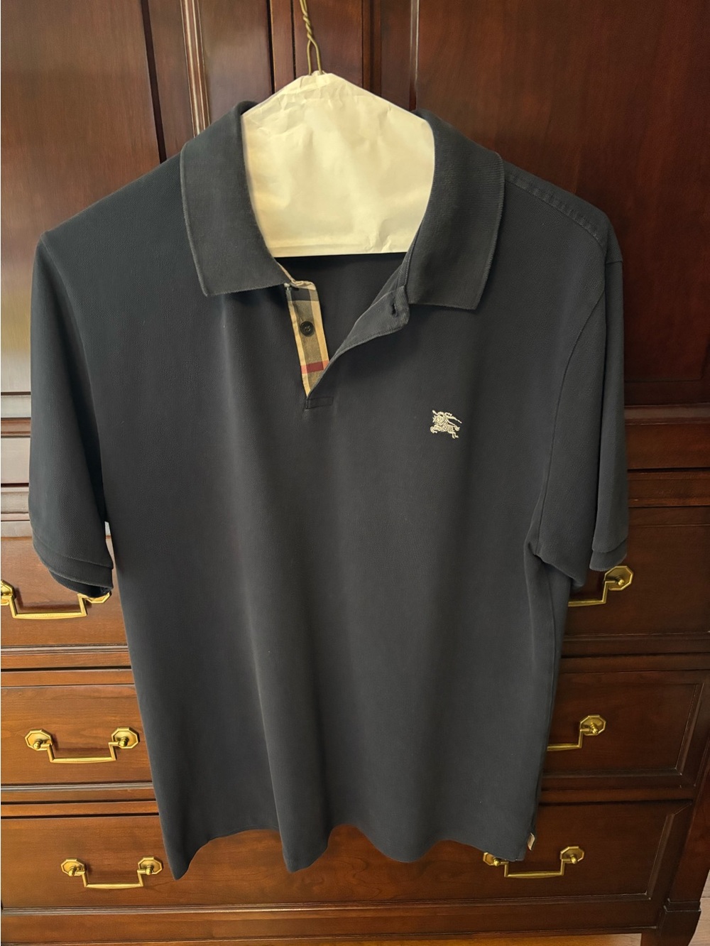 Burberry Navy Polo with Signature Check Trim- XL